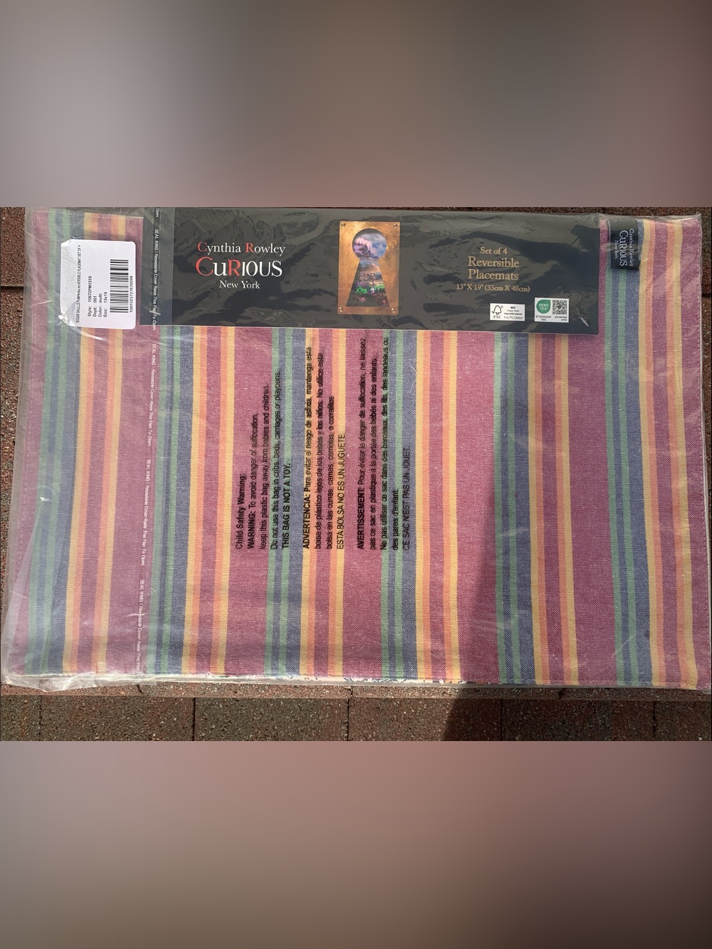 ๐- Cynthia Rowley CURIOUS N. Y. Striped Set Of 4 Reversible Placemats HALLOWEEN - Picture 3 of 6